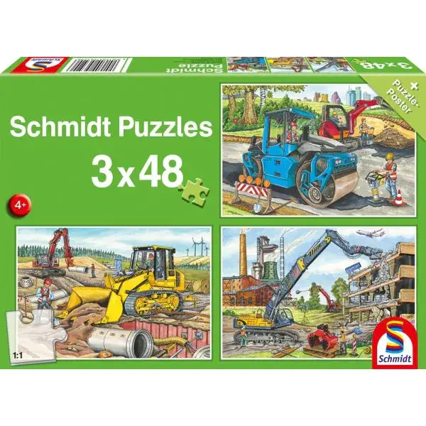 Schmidt Spiele Meine liebsten Baustellenfahrzeuge, 3 x 48 Teile Kinderpuzzle