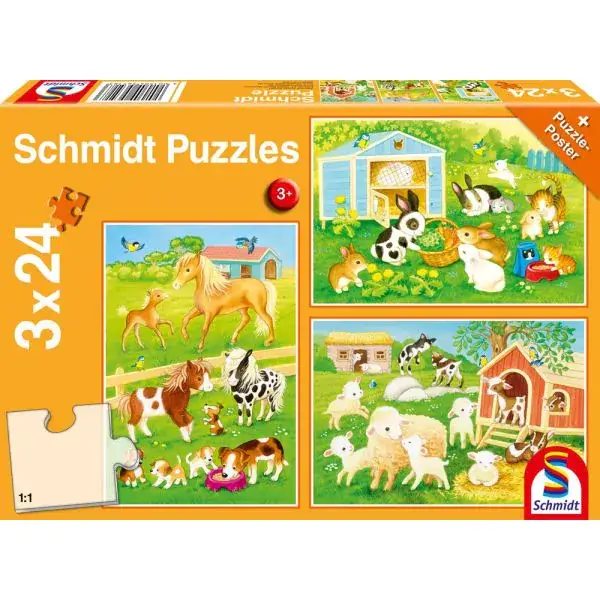 Schmidt Spiele Niedliche Haustiere, 3 x 24 Teile Kinderpuzzle
