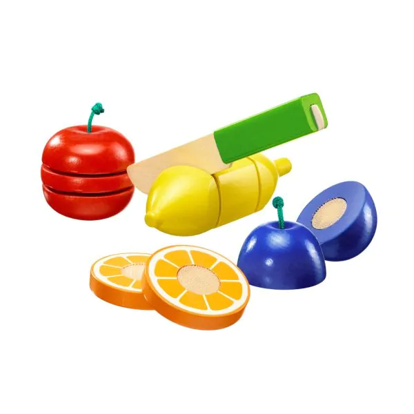 Schmidt Spiele Obstsalat, Klett und Schneidespielzeug aus Holz, Küchen-Spielzeugset, 11 Teile