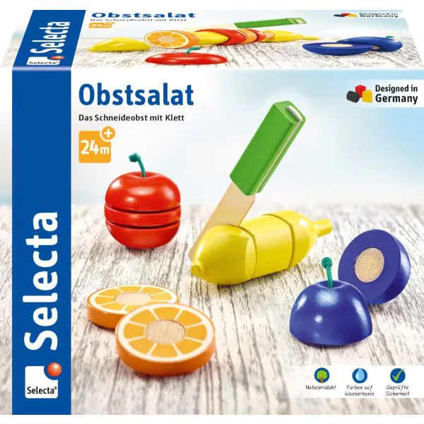 Schmidt Spiele Obstsalat, Klett und Schneidespielzeug aus Holz, Küchen-Spielzeugset, 11 Teile Rabatte dieses Monats