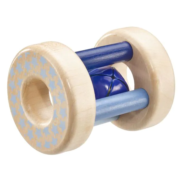 Schmidt Spiele bellybutton: Sternchenflitzer, Greifling mit Rassel aus Holz, Blau, 15,5 cm