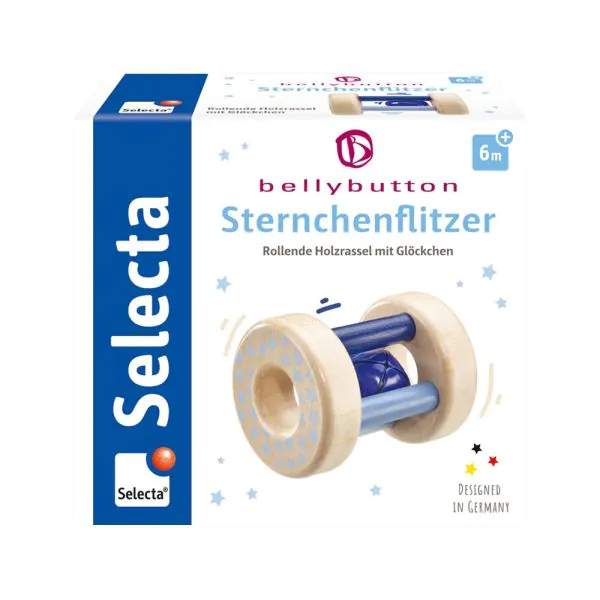 Schmidt Spiele bellybutton: Sternchenflitzer, Greifling mit Rassel aus Holz, Blau, 15,5 cm Muttertagsangebot