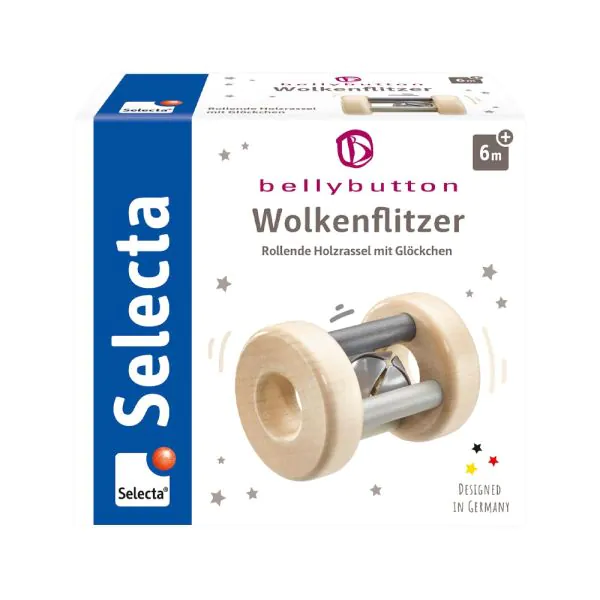 Schmidt Spiele bellybutton: Wolkenflitzer, Greifling mit Rassel aus Holz, Grau, 7 cm Online Outlet