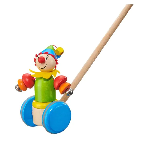 Schmidt Spiele Clown Smillo Schiebefigur, Schiebe-und Nachziehspielzeug aus Holz, 17 cm