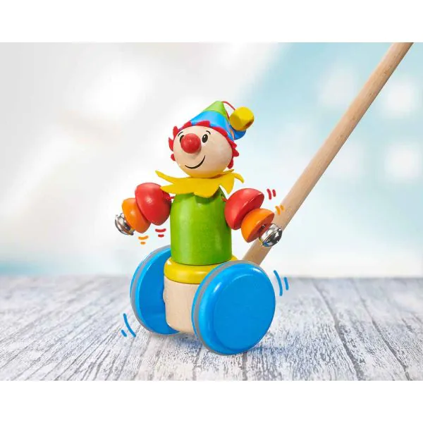 Schmidt Spiele Clown Smillo Schiebefigur, Schiebe-und Nachziehspielzeug aus Holz, 17 cm Wochenangebot