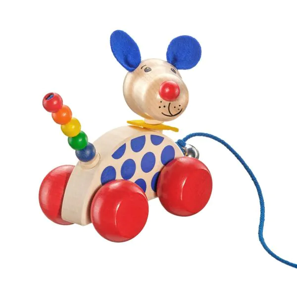Schmidt Spiele Nico-Nachzieh-Hund, Schiebe-und Nachziehspielzeug aus Holz, 12 cm