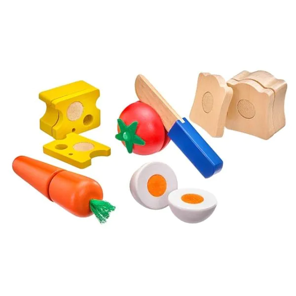 Schmidt Spiele Picknick, Klett und Schneidespielzeug aus Holz, 13 Teile