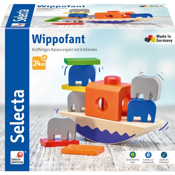 Schmidt Spiele Wippofant, Stapelspielzeug aus Holz, 15,5 cm Kostenloser Versand international