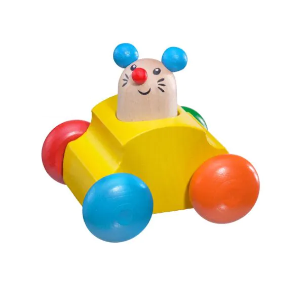 Schmidt Spiele Topeto, Rollgreifling Maus mit Quietsche aus Holz, 7 cm
