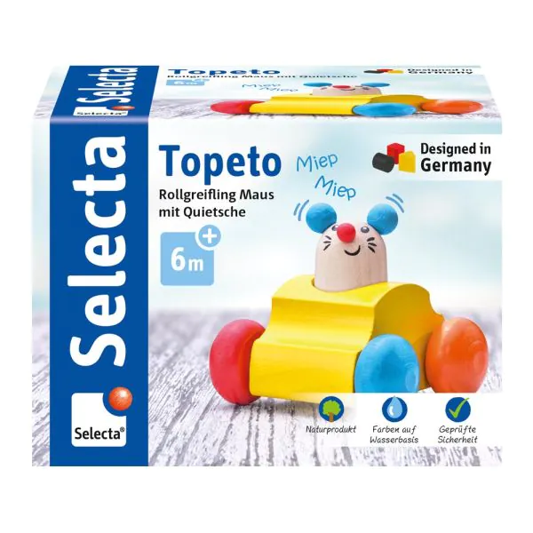Schmidt Spiele Topeto, Rollgreifling Maus mit Quietsche aus Holz, 7 cm Rabatte dieses Monats