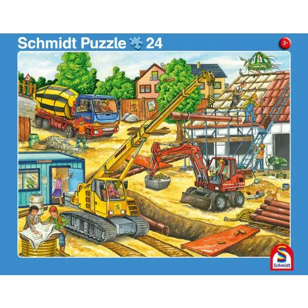 Schmidt Spiele 2 Kinder Rahmenpuzzle, 16 Teile Fahrt mit dem Müllauto, 24 Teile Achtung, Baustelle! Große Rabatte