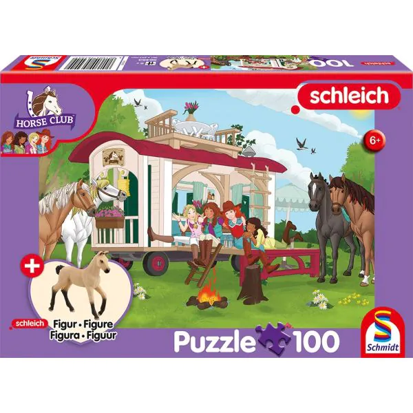 Schmidt Spiele Schleich ®: Horse Club - Hannoveraner Fohlen, Falbe, 100 Teile Kinderpuzzle mit Add-on (eine Original Figur) Kauf eins, bekomm eins gratis