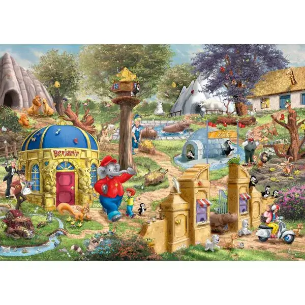 Schmidt Spiele Thomas Kinkade Studios: Benjamin Blümchen, Ein Tag im Neustädter Zoo, 1.000 Teile Puzzle im Angebot