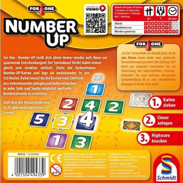 Schmidt Spiele For One – Number UP, Familienspiel Exklusivangebot