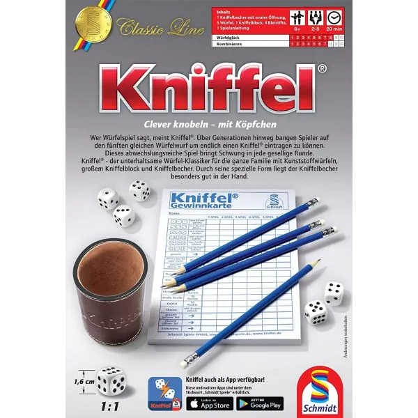 Schmidt Spiele Kniffel® mit großem Spielblock und original Kniffelbecher Valentinstagsangebot