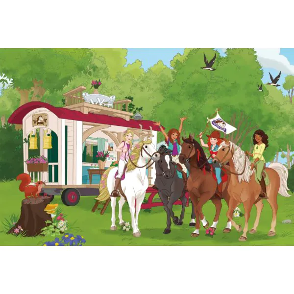 Schmidt Spiele Schleich ®: Horse Club - Clubtreffen vor dem Wohnwagen, 60 Teile Kinderpuzzle mit Add-on (eine Original Figur) 50% Rabatt für begrenzte Zeit