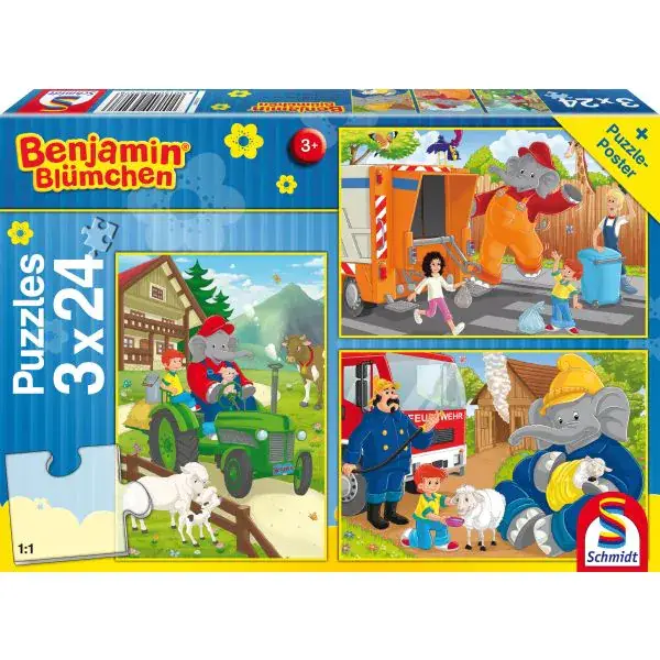 Schmidt Spiele Benjamin Blümchen: In Aktion, 3x24-teiliges Kinderpuzzle