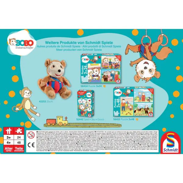 Schmidt Spiele Bobo Siebenschläfer: Freunde und Familie, 3x24 Teile Kinderpuzzle Auslauf