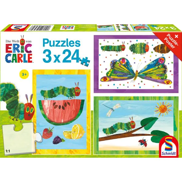 Schmidt Spiele Die kleine Raupe Nimmersatt: Raupe-Kokon-Schmetterling, 3x24 Teile Kinderpuzzle Kostenloser Versand