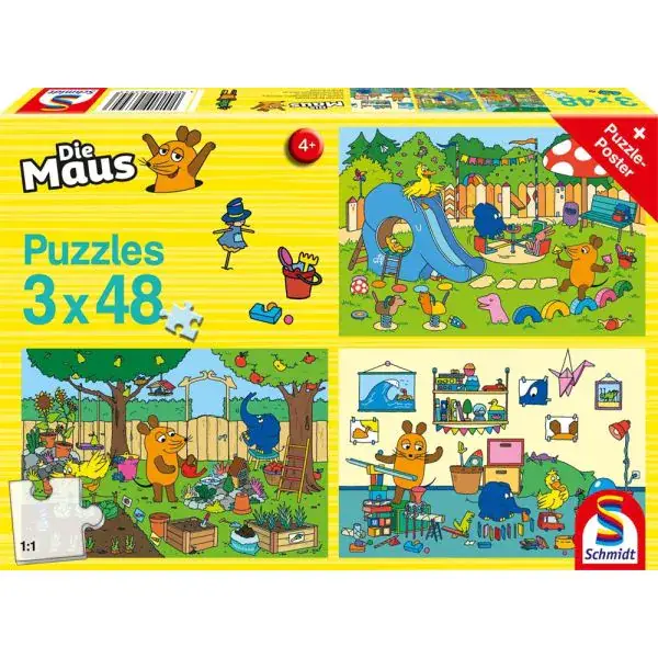 Schmidt Spiele Die Maus: Ein Tag mit der Maus, 3x48 Teile Kinderpuzzle Online Outlet