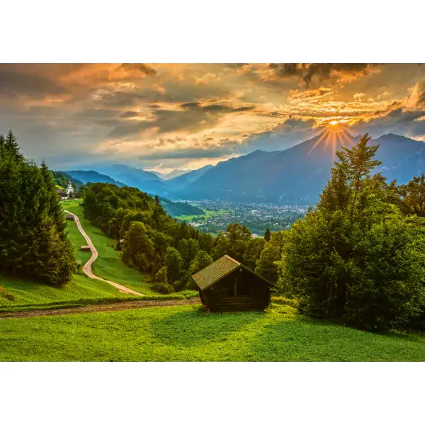 Schmidt Spiele Sonnenuntergang über dem Bergdorf Wamberg, 1.500 Teile Puzzle Letzter Tag