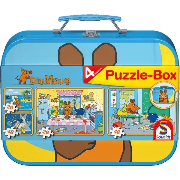 Schmidt Spiele Puzzle-Box: Die Maus im Metallkoffer mit 4 Kinderpuzzles (2 x 26 und 2 x 48 Teile) Clearance-Verkauf