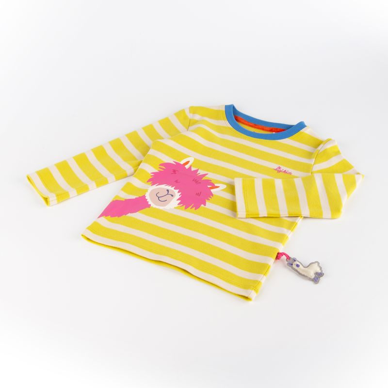 Sigikid Kinder Langarmshirt Crazy Lama, gelb gestreift Black Friday Preise