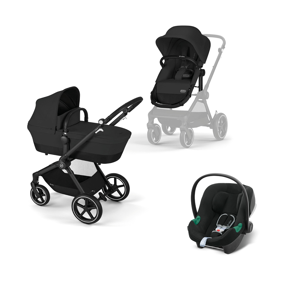 babymarkt 3 in 1 Reisesystem Kombikinderwagen Eos Lux inklusive Babyschale Aton B2 Black Moon Black