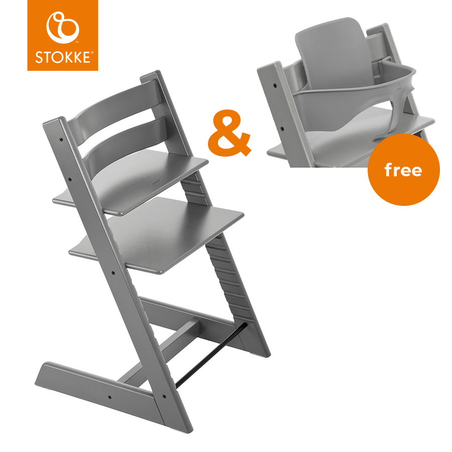 babymarkt Tripp Trapp Hochstuhl Buche Storm Grey + Gratis Baby Set V2 storm grey