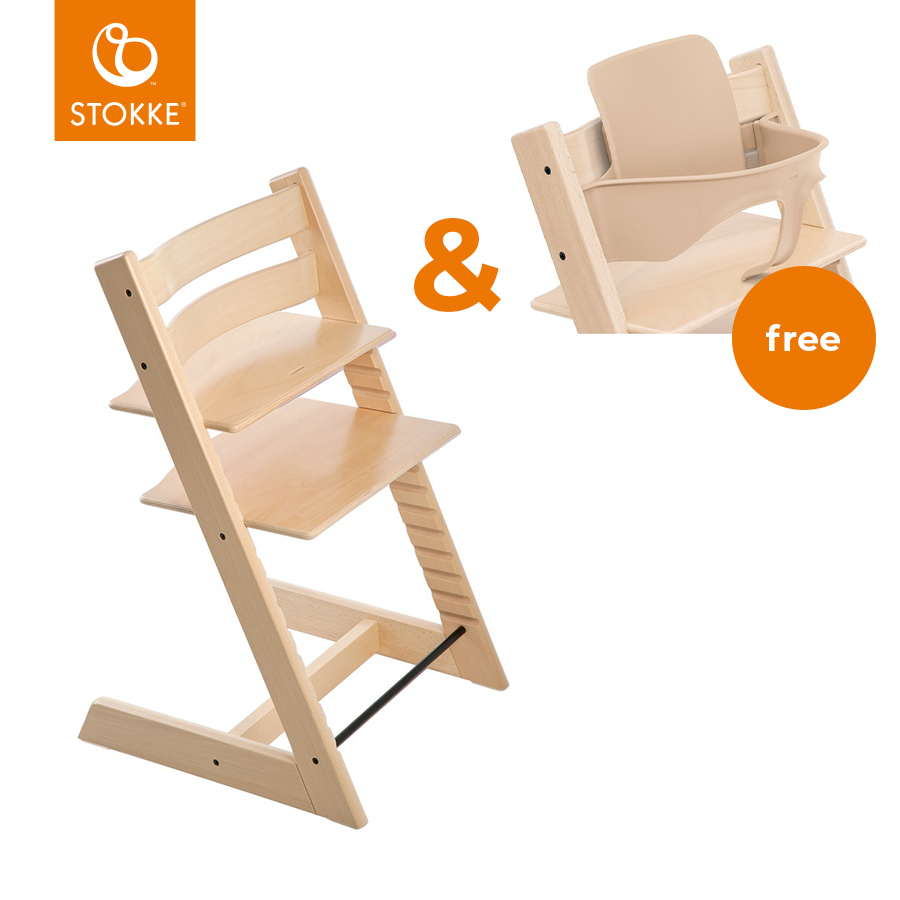 babymarkt Tripp Trapp Hochstuhl Buche natur + Gratis Baby Set V2 natur