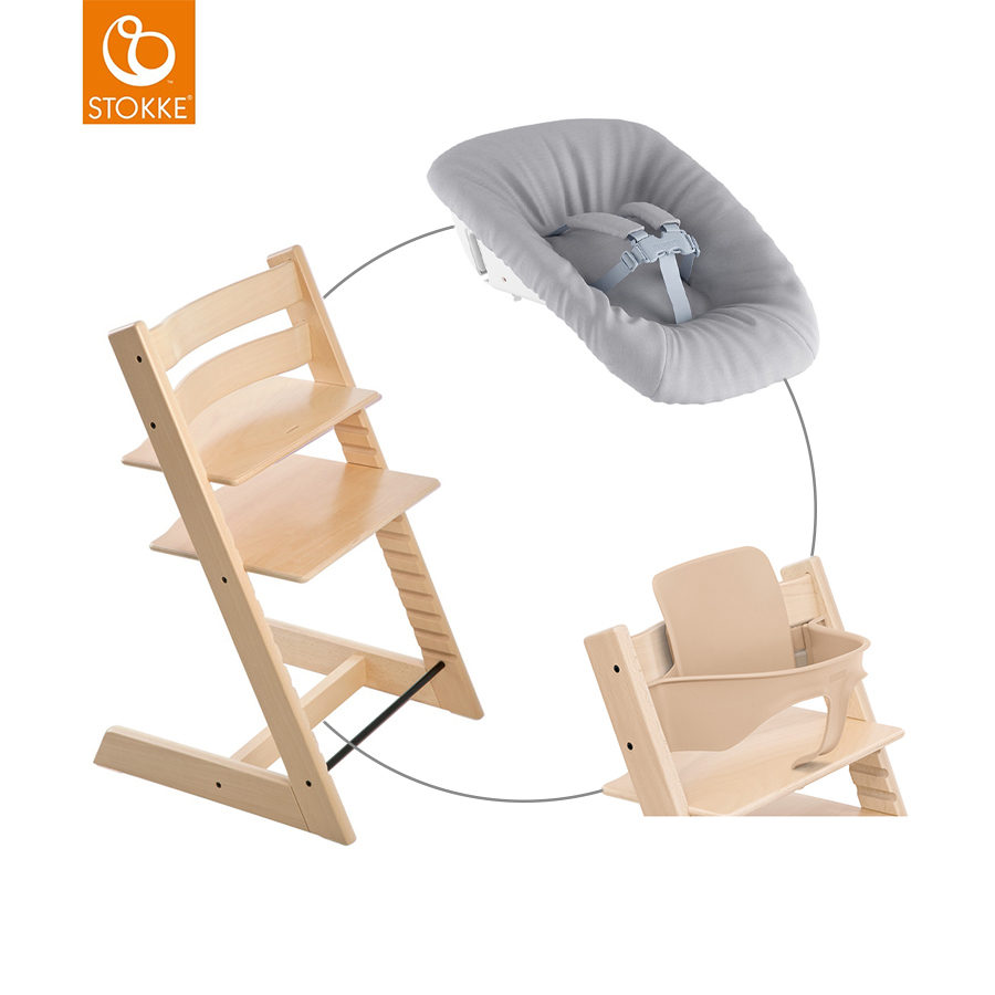 babymarkt Mega Tripp Trapp Set Hochstuhl Buche natur inkl. Newborn Set Grey und Baby Set V2 natur
