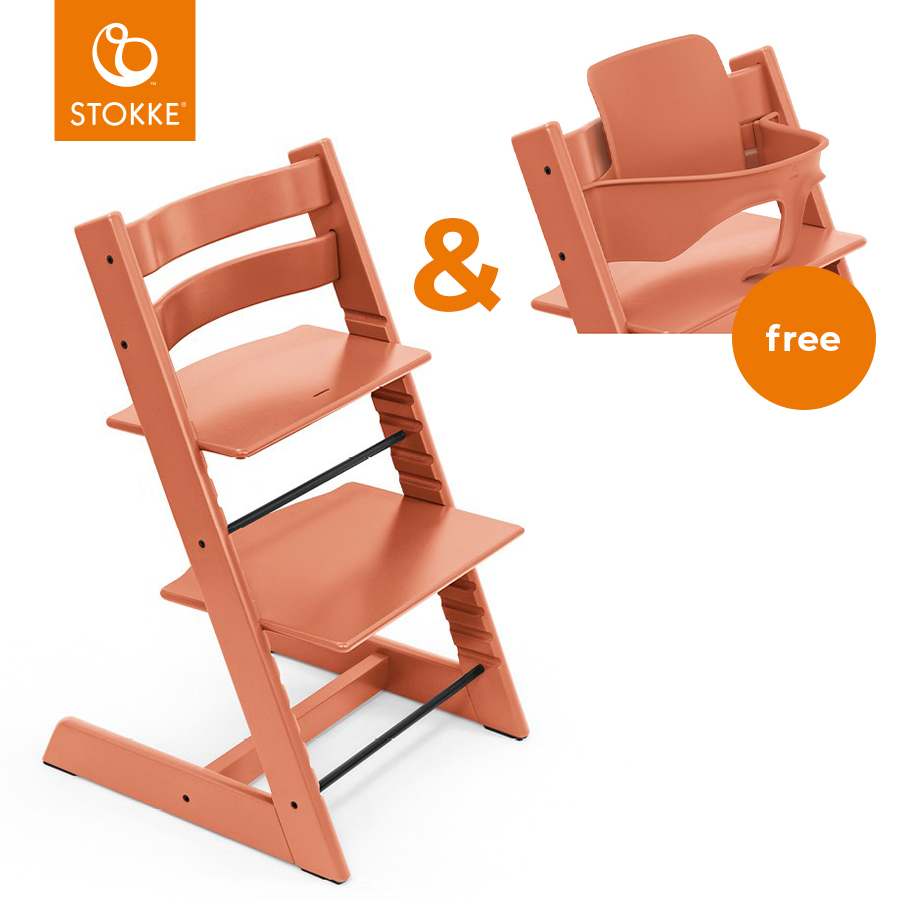 babymarkt Tripp Trapp Hochstuhl Buche Terracotta + gratis Baby Set V2 Terracotta