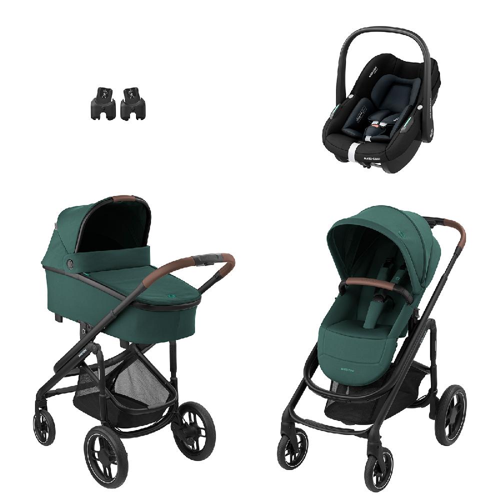 babymarkt Kombikinderwagen Plaza Plus Essential Green inkl. Babyschale Pebble S Tonal Black und Adapter Baby Black