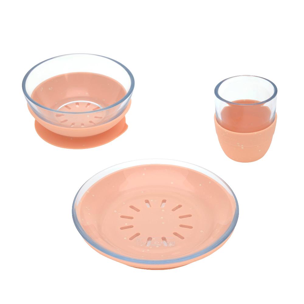 babymarkt Esslernset aus Glas und Silikon apricot