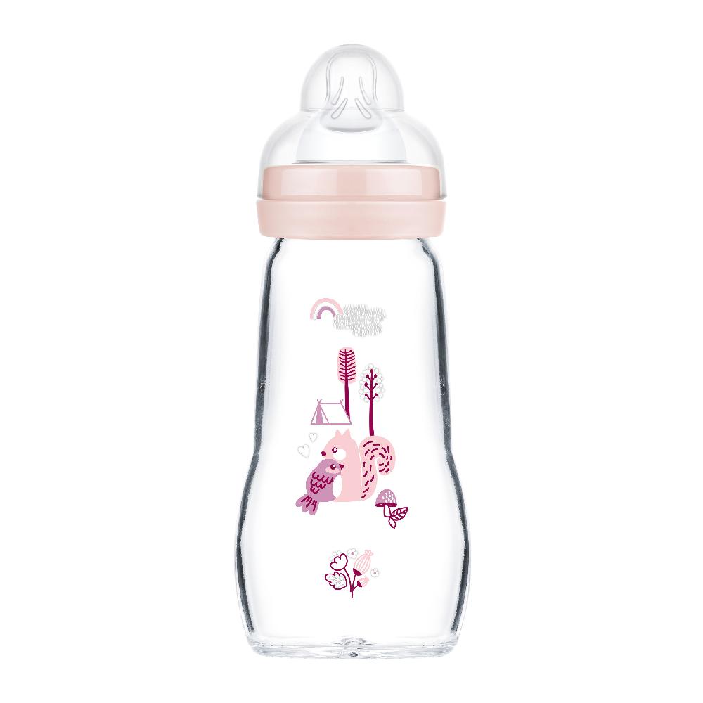 babymarkt Glasflasche Feel Good 260 ml ab 0 Monaten Vogel/Eichhörnchen rosa