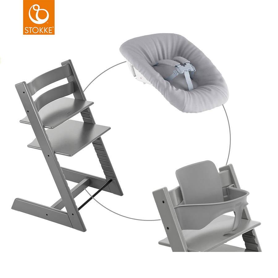 babymarkt Mega Tripp Trapp Set Hochstuhl Buche Storm Grey inkl. Newborn Set Grey und Baby Set V2 Storm Grey Günstiger Verkauf