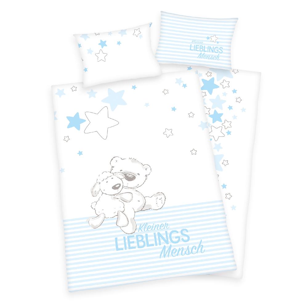 babymarkt Flanell-Bettwäsche Lieblingsmensch blau 100 x 135 cm Wochenangebot