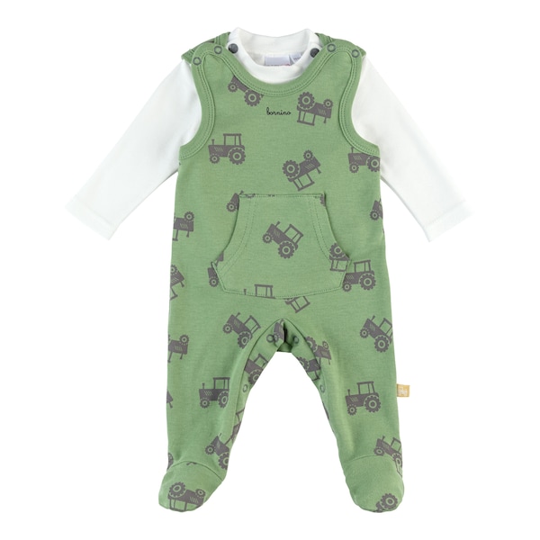 babywalz Bornino - Farm LifeStrampler-Set 2-tlg. mit Shirt Traktor grün/offwhite