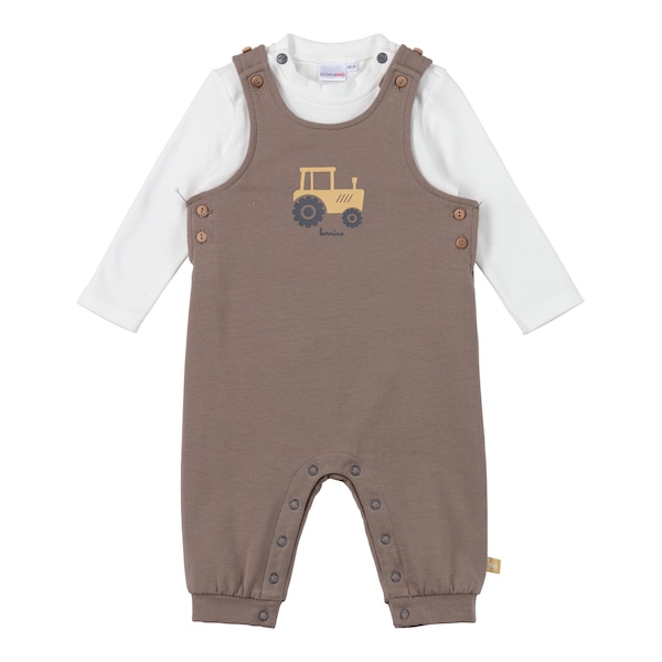 babywalz Bornino - Farm Life2-tlg. Set Latzhose und Shirt Traktor braun/offwhite