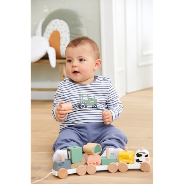 babywalz Bornino - Farm LifeShirt langarm Ringel Traktor blau/offwhite Black Friday