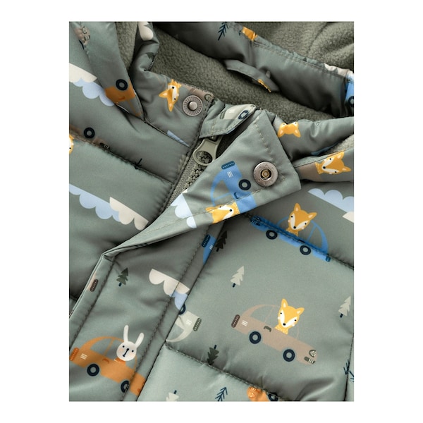 babywalz NAME ITSteppjacke mit Kapuze Tiere Autos grün/bunt Osterangebot