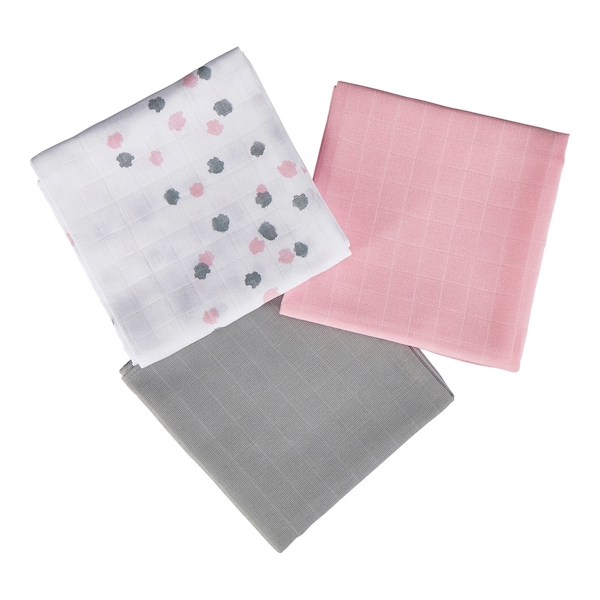 babywalz Bornino - BASICS3er-Pack Mullwindeln 80x80 cm rosa/grau/weiß Vatertagsangebot