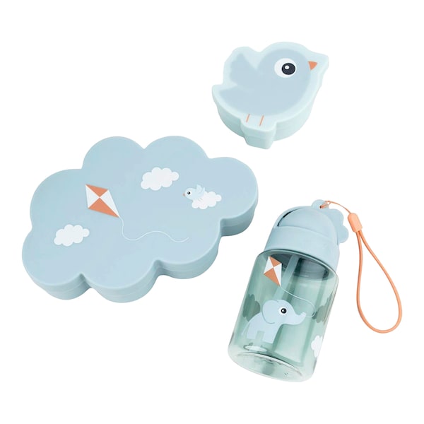 babywalz Done by Deer3tlg. Set Lunch & Snackbox mit Strohhalmflasche Playground blau