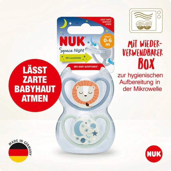 babywalz NUK2er-Pack Schnuller Space Night 0-6M Löwe / Sterne Black Friday Preise