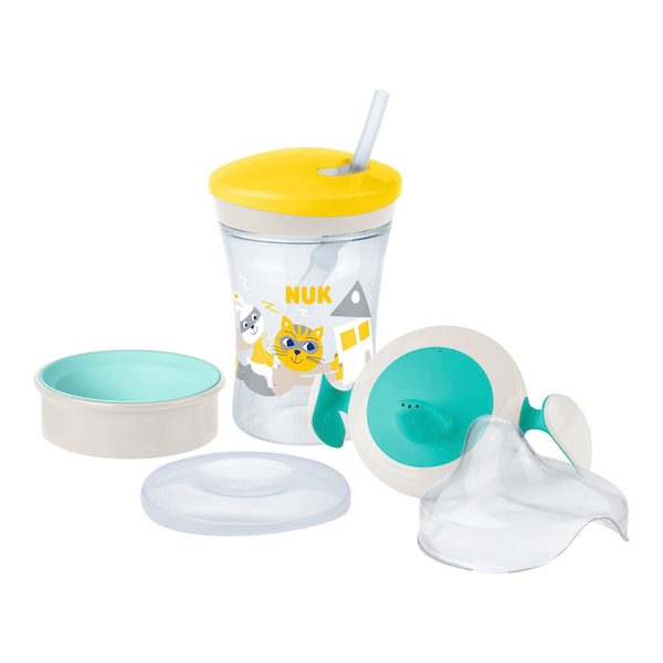 babywalz NUK5-tlg. Trinklernset Action Cup 230ml gelb / türkis