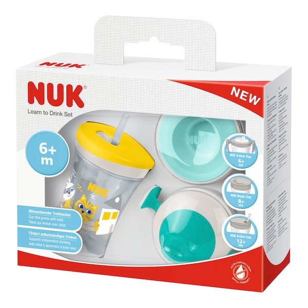babywalz NUK5-tlg. Trinklernset Action Cup 230ml gelb / türkis Kostenloser Versand