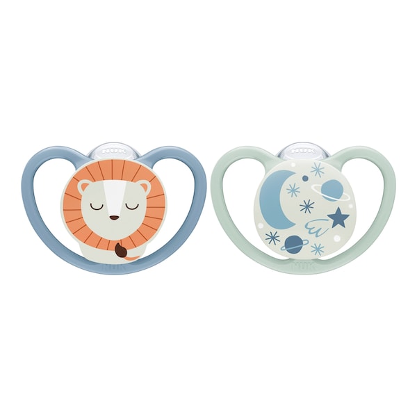 babywalz NUK2er-Pack Schnuller Space Night Silikon 18-36M Löwe / Sterne