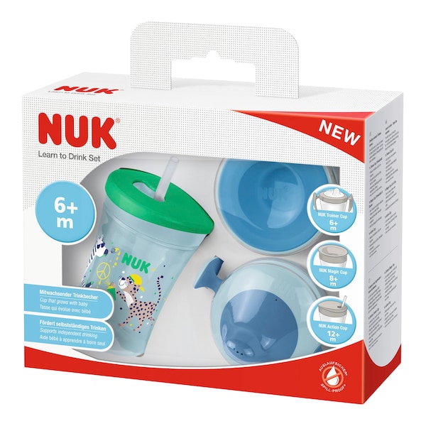 babywalz NUK5-tlg. Trinklernset Action Cup 230ml grün / blau Günstig kaufen