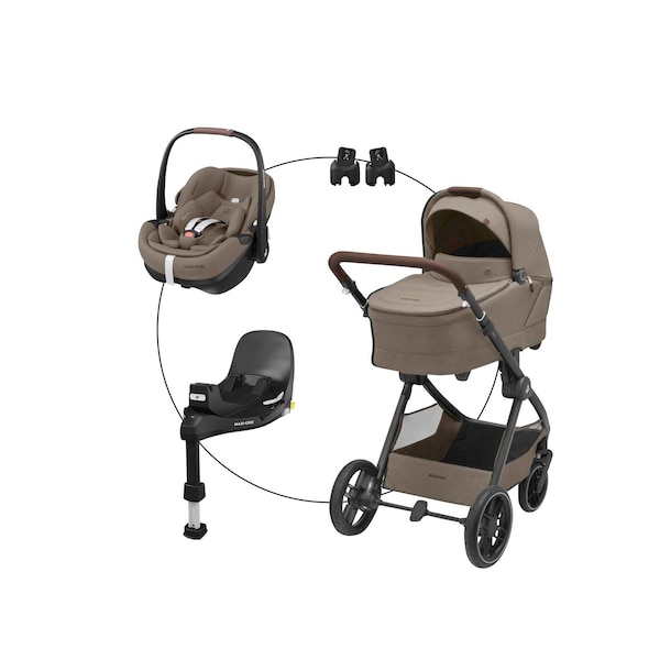 babywalz Maxi-CosiKombikinderwagen Oxford+ Travel-Set inkl. Babyschale Pebble 360 Pro 2 und Isofix-Basis FamilyFix 360 Pro twillic truffle