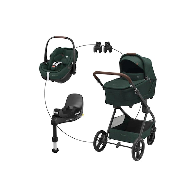 babywalz Maxi-CosiKombikinderwagen Oxford+ Travel-Set inkl. Babyschale Pebble 360 Pro 2 und Isofix-Basis FamilyFix 360 Pro twillic green